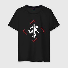 Мужская футболка хлопок с принтом Символ Portal в красном ромбе в Курске, 100% хлопок | прямой крой, круглый вырез горловины, длина до линии бедер, слегка спущенное плечо. | 