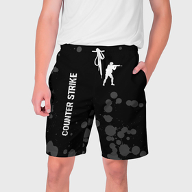 Мужские шорты 3D с принтом Counter Strike glitch на темном фоне: надпись, символ в Тюмени,  полиэстер 100% | прямой крой, два кармана без застежек по бокам. Мягкая трикотажная резинка на поясе, внутри которой широкие завязки. Длина чуть выше колен | 