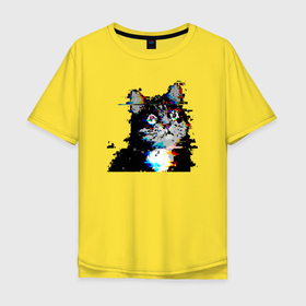Мужская футболка хлопок Oversize с принтом Pixel cat в Екатеринбурге, 100% хлопок | свободный крой, круглый ворот, “спинка” длиннее передней части | Тематика изображения на принте: 