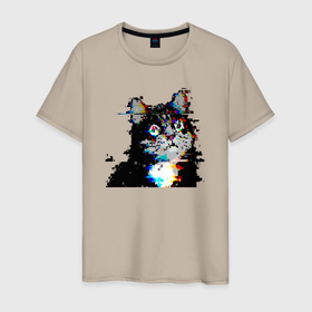 Мужская футболка хлопок с принтом Pixel cat в Екатеринбурге, 100% хлопок | прямой крой, круглый вырез горловины, длина до линии бедер, слегка спущенное плечо. | 