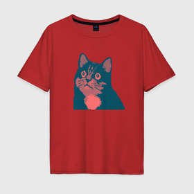 Мужская футболка хлопок Oversize с принтом vintage pixel cat в Новосибирске, 100% хлопок | свободный крой, круглый ворот, “спинка” длиннее передней части | Тематика изображения на принте: 