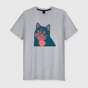 Мужская футболка хлопок Slim с принтом vintage pixel cat в Новосибирске, 92% хлопок, 8% лайкра | приталенный силуэт, круглый вырез ворота, длина до линии бедра, короткий рукав | Тематика изображения на принте: 