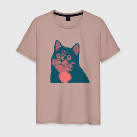 Мужская футболка хлопок с принтом vintage pixel cat в Новосибирске, 100% хлопок | прямой крой, круглый вырез горловины, длина до линии бедер, слегка спущенное плечо. | Тематика изображения на принте: 