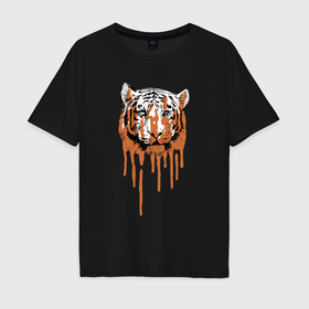 Мужская футболка хлопок Oversize с принтом Тигровый окрас , 100% хлопок | свободный крой, круглый ворот, “спинка” длиннее передней части | 