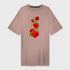 Платье-футболка хлопок с принтом Прекрасная Таисия   букет из роз ,  |  | 