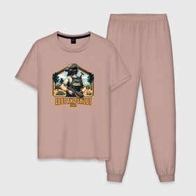 Мужская пижама хлопок с принтом PUBG   лутай и стреляй , 100% хлопок | брюки и футболка прямого кроя, без карманов, на брюках мягкая резинка на поясе и по низу штанин
 | 