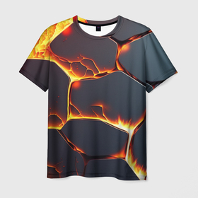 Мужская футболка 3D с принтом Огонь из разломленных плит в Екатеринбурге, 100% полиэфир | прямой крой, круглый вырез горловины, длина до линии бедер | 