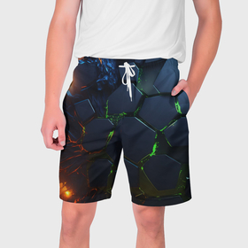 Мужские шорты 3D с принтом Взрыв плит ,  полиэстер 100% | прямой крой, два кармана без застежек по бокам. Мягкая трикотажная резинка на поясе, внутри которой широкие завязки. Длина чуть выше колен | 