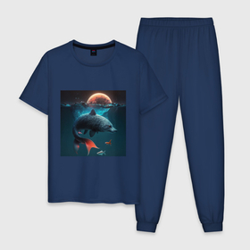 Мужская пижама хлопок с принтом Морской волк рыба в Санкт-Петербурге, 100% хлопок | брюки и футболка прямого кроя, без карманов, на брюках мягкая резинка на поясе и по низу штанин
 | 