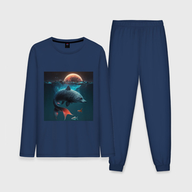 Мужская пижама с лонгсливом хлопок с принтом Морской волк рыба ,  |  | 