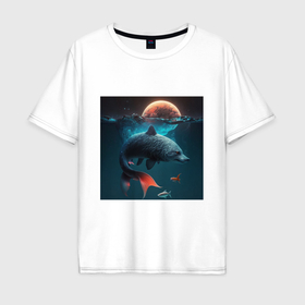 Мужская футболка хлопок Oversize с принтом Морской волк рыба в Екатеринбурге, 100% хлопок | свободный крой, круглый ворот, “спинка” длиннее передней части | 
