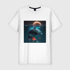 Мужская футболка хлопок Slim с принтом Морской волк рыба в Тюмени, 92% хлопок, 8% лайкра | приталенный силуэт, круглый вырез ворота, длина до линии бедра, короткий рукав | 