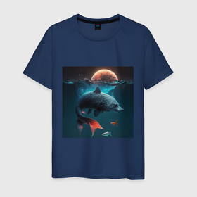 Мужская футболка хлопок с принтом Морской волк рыба в Екатеринбурге, 100% хлопок | прямой крой, круглый вырез горловины, длина до линии бедер, слегка спущенное плечо. | 