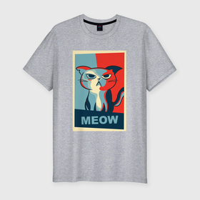 Мужская футболка хлопок Slim с принтом Meow Obey в Екатеринбурге, 92% хлопок, 8% лайкра | приталенный силуэт, круглый вырез ворота, длина до линии бедра, короткий рукав | 