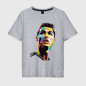 Мужская футболка хлопок Oversize с принтом Ronaldo color в Новосибирске, 100% хлопок | свободный крой, круглый ворот, “спинка” длиннее передней части | 