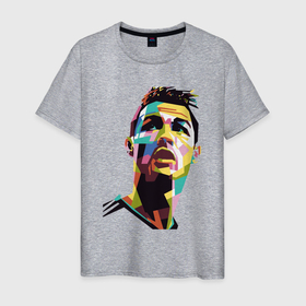 Мужская футболка хлопок с принтом Ronaldo color в Новосибирске, 100% хлопок | прямой крой, круглый вырез горловины, длина до линии бедер, слегка спущенное плечо. | 