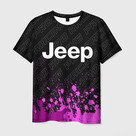 Мужская футболка 3D с принтом Jeep pro racing: символ сверху в Тюмени, 100% полиэфир | прямой крой, круглый вырез горловины, длина до линии бедер | 