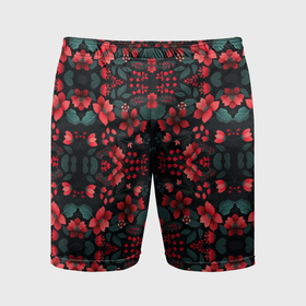 Мужские шорты спортивные с принтом Растительный узор из красных цветов в Кировске,  |  | 