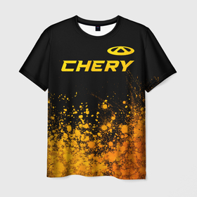 Мужская футболка 3D с принтом Chery   gold gradient: символ сверху в Кировске, 100% полиэфир | прямой крой, круглый вырез горловины, длина до линии бедер | 