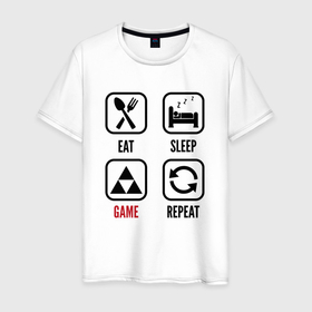 Мужская футболка хлопок с принтом Eat   sleep   Zelda   repeat в Курске, 100% хлопок | прямой крой, круглый вырез горловины, длина до линии бедер, слегка спущенное плечо. | Тематика изображения на принте: 