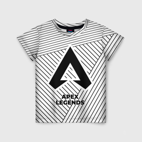Детская футболка 3D с принтом Символ Apex Legends на светлом фоне с полосами в Петрозаводске, 100% гипоаллергенный полиэфир | прямой крой, круглый вырез горловины, длина до линии бедер, чуть спущенное плечо, ткань немного тянется | 