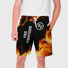 Мужские шорты 3D с принтом Foo Fighters и пылающий огонь в Тюмени,  полиэстер 100% | прямой крой, два кармана без застежек по бокам. Мягкая трикотажная резинка на поясе, внутри которой широкие завязки. Длина чуть выше колен | 