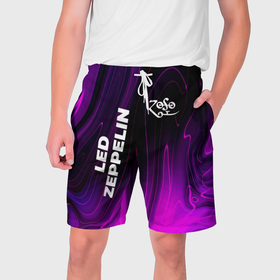 Мужские шорты 3D с принтом Led Zeppelin violet plasma в Екатеринбурге,  полиэстер 100% | прямой крой, два кармана без застежек по бокам. Мягкая трикотажная резинка на поясе, внутри которой широкие завязки. Длина чуть выше колен | 