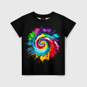 Детская футболка 3D с принтом Тай дай разноцветная спираль в Тюмени, 100% гипоаллергенный полиэфир | прямой крой, круглый вырез горловины, длина до линии бедер, чуть спущенное плечо, ткань немного тянется | 