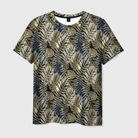 Мужская футболка 3D с принтом Оливковый тропический узор в Петрозаводске, 100% полиэфир | прямой крой, круглый вырез горловины, длина до линии бедер | 