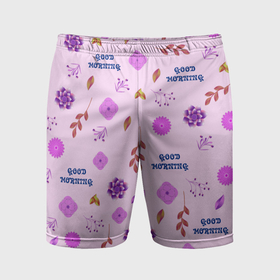 Мужские шорты спортивные с принтом Цветы, веточки и листья с надписью в Кировске,  |  | Тематика изображения на принте: 