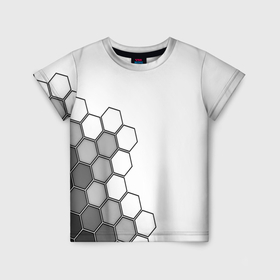 Детская футболка 3D с принтом серые соты абстракция в Курске, 100% гипоаллергенный полиэфир | прямой крой, круглый вырез горловины, длина до линии бедер, чуть спущенное плечо, ткань немного тянется | Тематика изображения на принте: 
