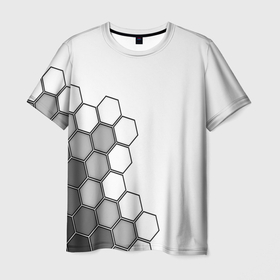 Мужская футболка 3D с принтом серые соты абстракция в Новосибирске, 100% полиэфир | прямой крой, круглый вырез горловины, длина до линии бедер | 