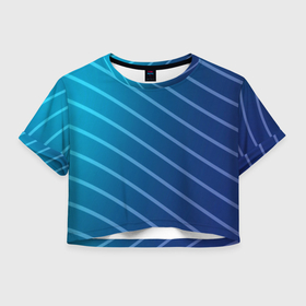 Женская футболка Crop-top 3D с принтом волны и полосы , 100% полиэстер | круглая горловина, длина футболки до линии талии, рукава с отворотами | 