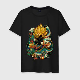 Мужская футболка хлопок с принтом Dragon ball дракон и цветы , 100% хлопок | прямой крой, круглый вырез горловины, длина до линии бедер, слегка спущенное плечо. | 