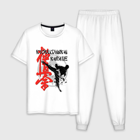 Мужская пижама хлопок с принтом Киокушинкай карате , 100% хлопок | брюки и футболка прямого кроя, без карманов, на брюках мягкая резинка на поясе и по низу штанин
 | 
