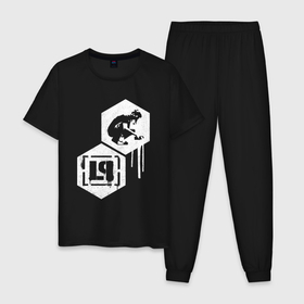 Мужская пижама хлопок с принтом Linkin Park плиты в Тюмени, 100% хлопок | брюки и футболка прямого кроя, без карманов, на брюках мягкая резинка на поясе и по низу штанин
 | Тематика изображения на принте: 