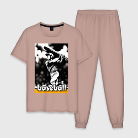 Мужская пижама хлопок с принтом Игрок в бейсбол в Курске, 100% хлопок | брюки и футболка прямого кроя, без карманов, на брюках мягкая резинка на поясе и по низу штанин
 | Тематика изображения на принте: 