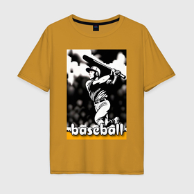 Мужская футболка хлопок Oversize с принтом Игрок в бейсбол в Курске, 100% хлопок | свободный крой, круглый ворот, “спинка” длиннее передней части | Тематика изображения на принте: 