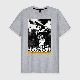 Мужская футболка хлопок Slim с принтом Игрок в бейсбол в Курске, 92% хлопок, 8% лайкра | приталенный силуэт, круглый вырез ворота, длина до линии бедра, короткий рукав | Тематика изображения на принте: 