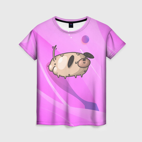 Женская футболка 3D с принтом Собачка  виляет хвостиком , 100% полиэфир ( синтетическое хлопкоподобное полотно) | прямой крой, круглый вырез горловины, длина до линии бедер | 