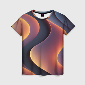 Женская футболка 3D с принтом Светящиеся волны в Екатеринбурге, 100% полиэфир ( синтетическое хлопкоподобное полотно) | прямой крой, круглый вырез горловины, длина до линии бедер | 