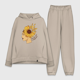 Женский костюм хлопок Oversize с принтом Girl and sunflower в Петрозаводске,  |  | Тематика изображения на принте: 