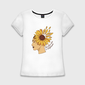 Женская футболка хлопок Slim с принтом Girl and sunflower в Тюмени,  |  | 
