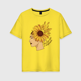 Женская футболка хлопок Oversize с принтом Girl and sunflower , 100% хлопок | свободный крой, круглый ворот, спущенный рукав, длина до линии бедер
 | 