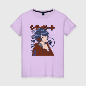 Женская футболка хлопок с принтом Девочка японка в наушниках в Санкт-Петербурге, 100% хлопок | прямой крой, круглый вырез горловины, длина до линии бедер, слегка спущенное плечо | 