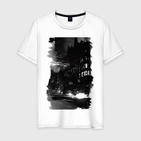 Мужская футболка хлопок с принтом Город в ночи в Петрозаводске, 100% хлопок | прямой крой, круглый вырез горловины, длина до линии бедер, слегка спущенное плечо. | 