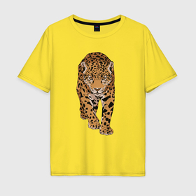 Мужская футболка хлопок Oversize с принтом Леопард дикая кошка в Курске, 100% хлопок | свободный крой, круглый ворот, “спинка” длиннее передней части | Тематика изображения на принте: 