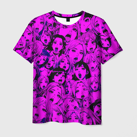Мужская футболка 3D с принтом Ahegao: Фиолетовый в Курске, 100% полиэфир | прямой крой, круглый вырез горловины, длина до линии бедер | 