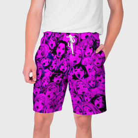 Мужские шорты 3D с принтом Ahegao: Фиолетовый в Санкт-Петербурге,  полиэстер 100% | прямой крой, два кармана без застежек по бокам. Мягкая трикотажная резинка на поясе, внутри которой широкие завязки. Длина чуть выше колен | 