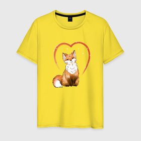 Мужская футболка хлопок с принтом Милая пушистая лисичка кицунэ в Тюмени, 100% хлопок | прямой крой, круглый вырез горловины, длина до линии бедер, слегка спущенное плечо. | 